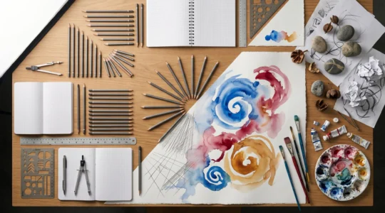 A conceptual representation of structured creativity meeting spontaneous expression in a modern creative workspace