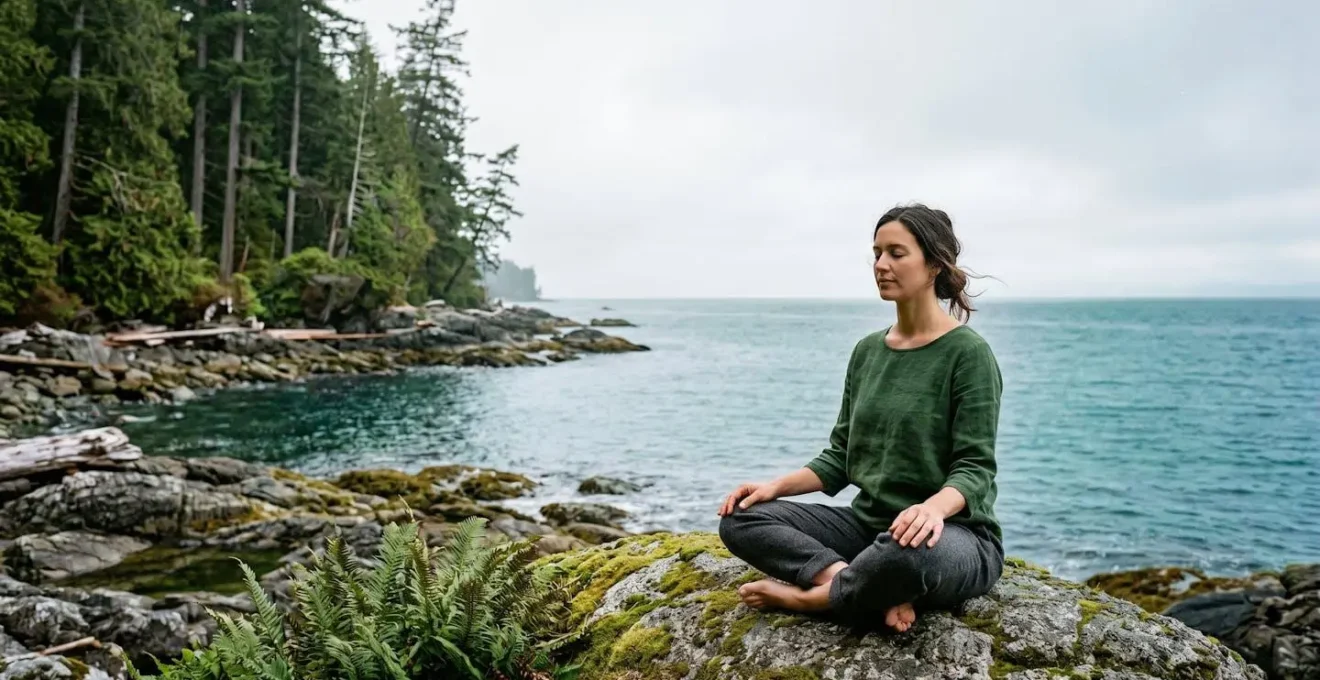 A person in balanced contemplative pose within a natural, harmonious environment representing holistic life integration
