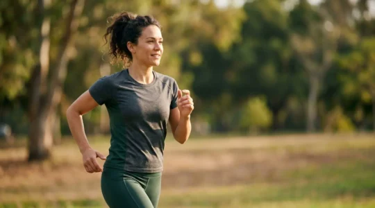 Person experiencing natural vitality through mindful movement outdoors