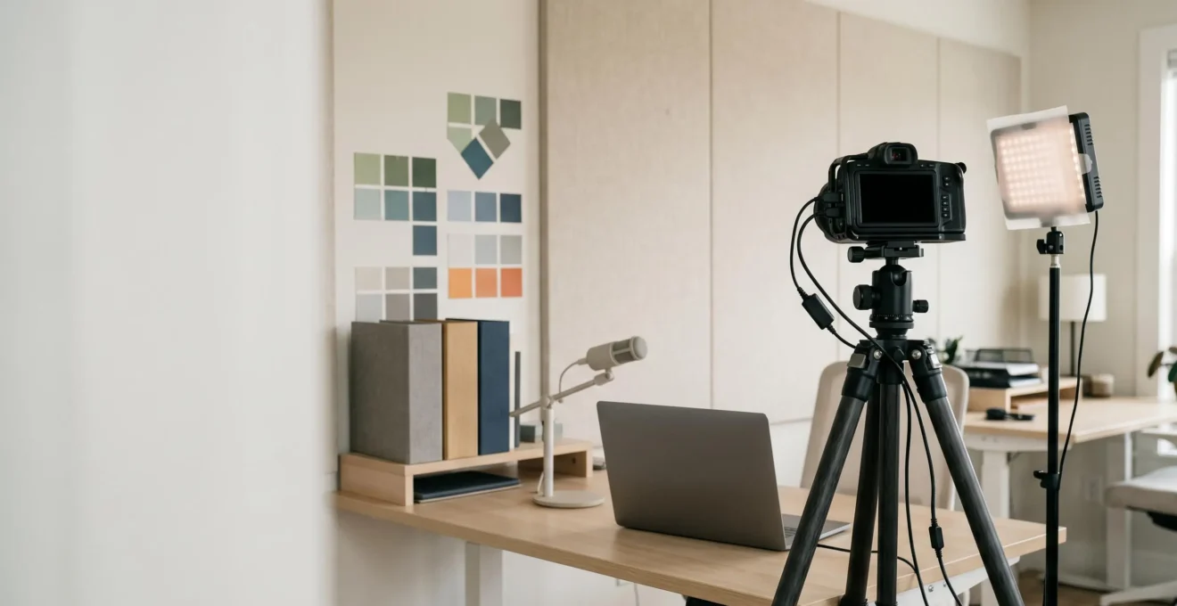 Professional video production workspace showcasing systematic workflow organization